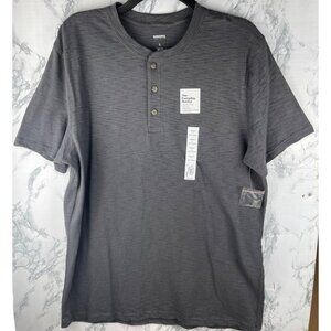 Sonoma Mens Size L Gray Short Sleeve Henley Shirt 100% Cotton Stretch Fabric